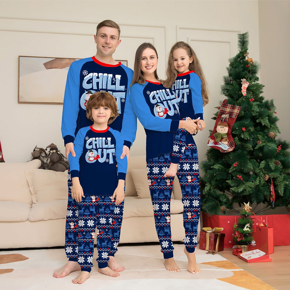 Blue Snowman Print Christmas Family Matching Pajamas