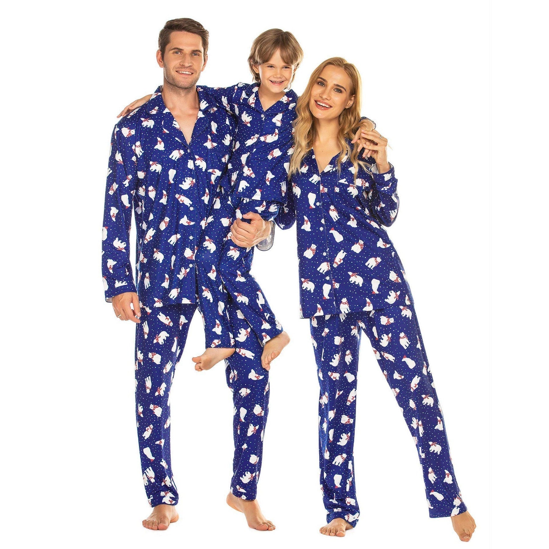 Family Matching Polar Bear Fleece Blue Pajamas Sets