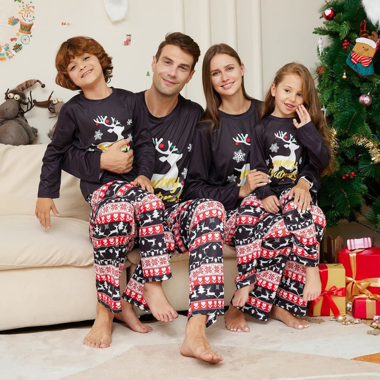 Family Matching Pajama Set with Moose Monogrammed Antler Print