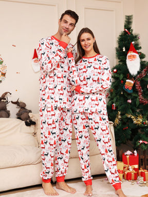 Christmas Parent-Child Pajamas with Monogrammed Cartoon Deer Prints