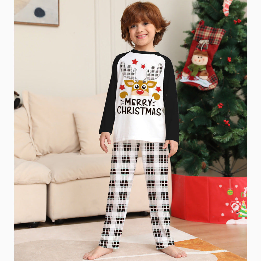 Christmas Deer Print Plaid Matching Family Pajamas