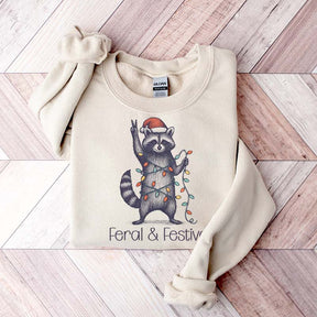 Feral and Festive Raccoon Christmas Sweatshirt