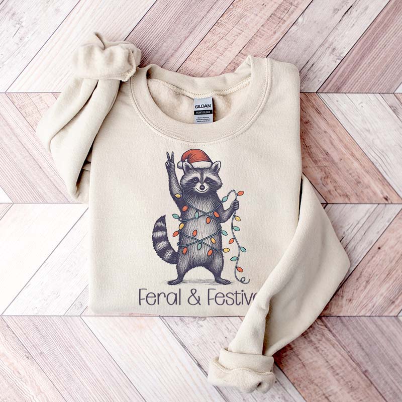 Feral and Festive Raccoon Christmas Sweatshirt