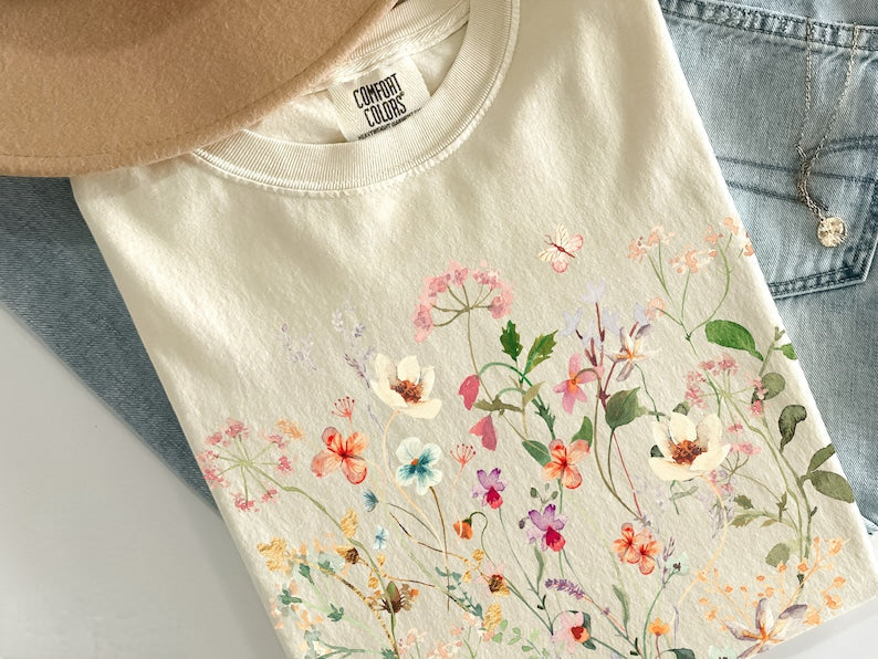 Pressed Flowers Long Sleeve Shirt Comfort Colors Tshirt