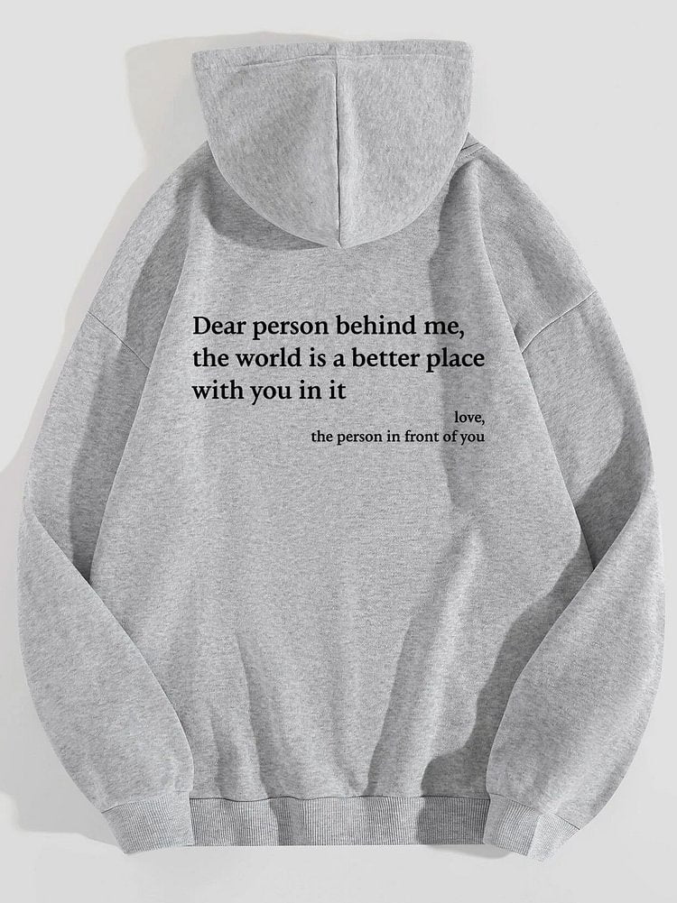 Fashion Loose Fleece Letter Print Pocket Drawstring Hoodie