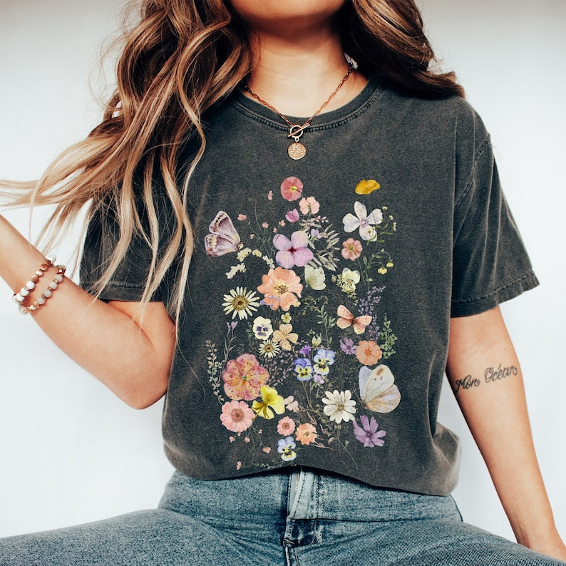 Chic Wildflowers Floral Vintage Comfort Colors Tshirt