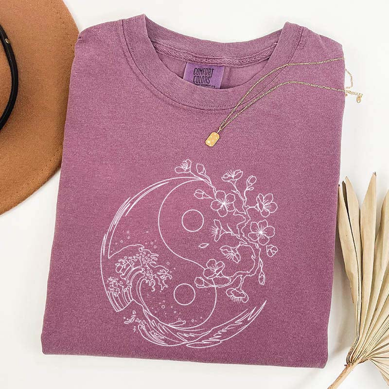 Yin Yang Wave Cherry Blossom T-Shirt