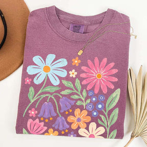 Retro Floral Vintage Folk Art Flower Boho Pink Flowers T-Shirt