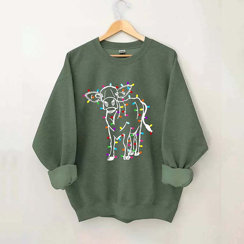 Cute Cow Christmas Lights Sweatshirt