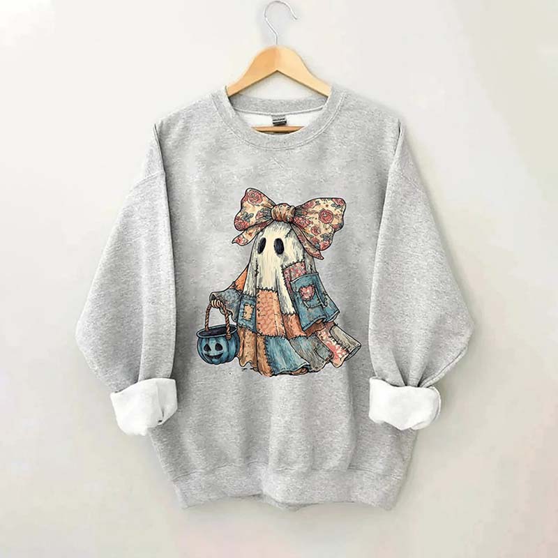 Retro Halloween Blue Denim Ghost Sweatshirt