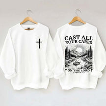 Cast All Your Cares Lord 1 Peter 5:7 Nature River Fishing Boat Sweatshirt