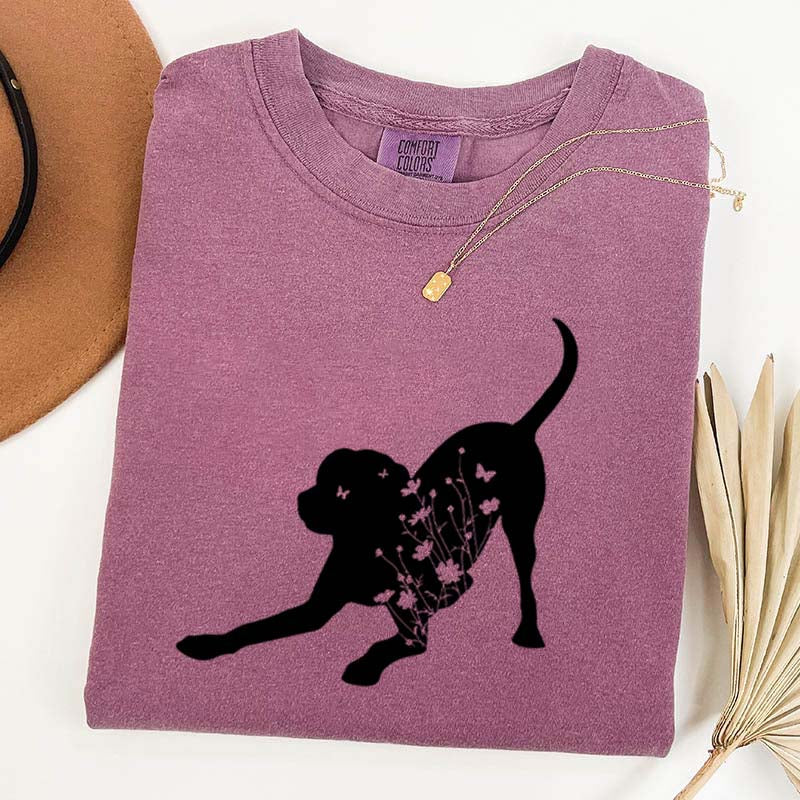 Black Lab Mom Labrador Dog Flowers T-Shirt