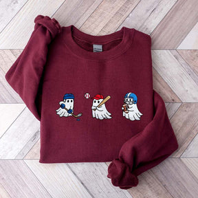 Printed Halloween Ghost Hockey Baseball Football Sweatshirt