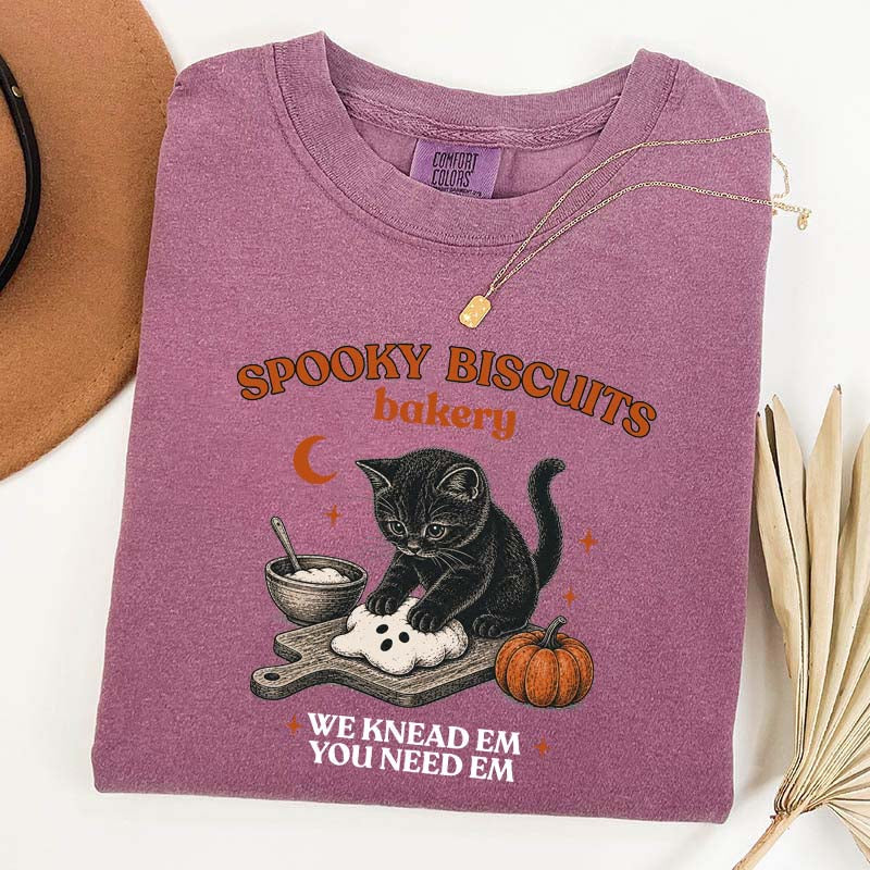 Kitty Biscuits Spooky Season Black Cat Halloween T-Shirt