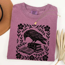 Retro Bookish Raven Linocut T-Shirt