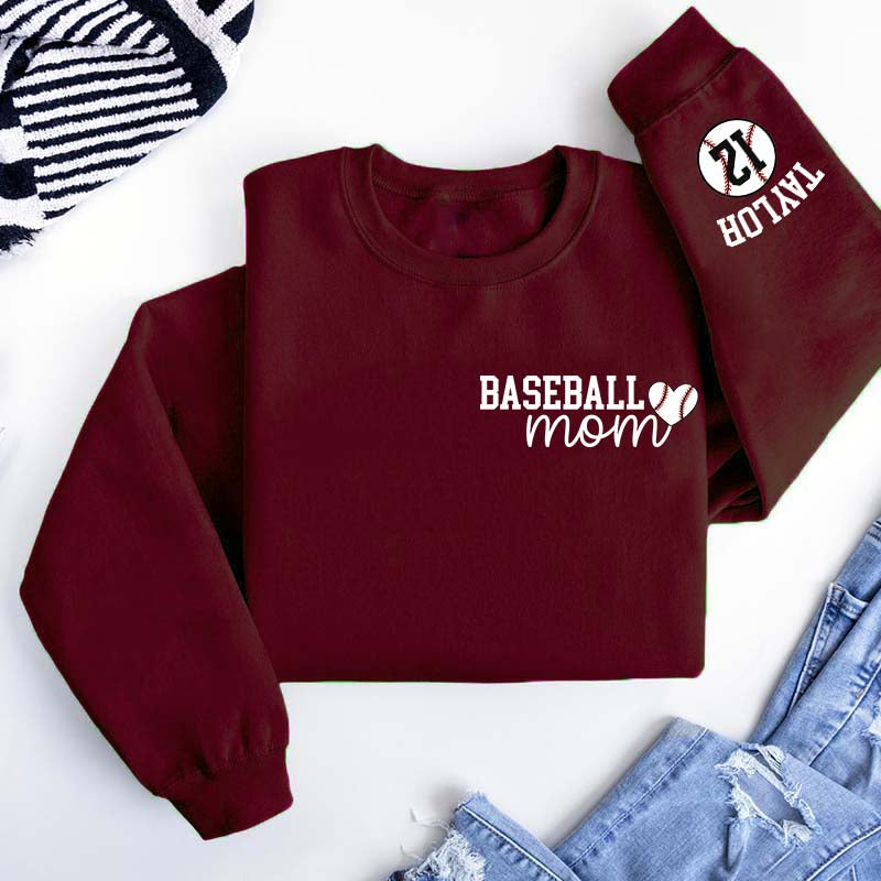 Personalize Baseball Mom Kids Name On Sleeve Sweatshirt