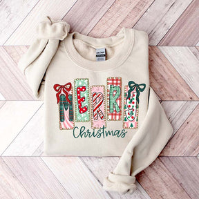 Coquette Merry Christmas Preppy Bow Retro Sweatshirt