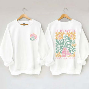 It is Well  Floral Boho Bible Verse Top Sweatshirt
