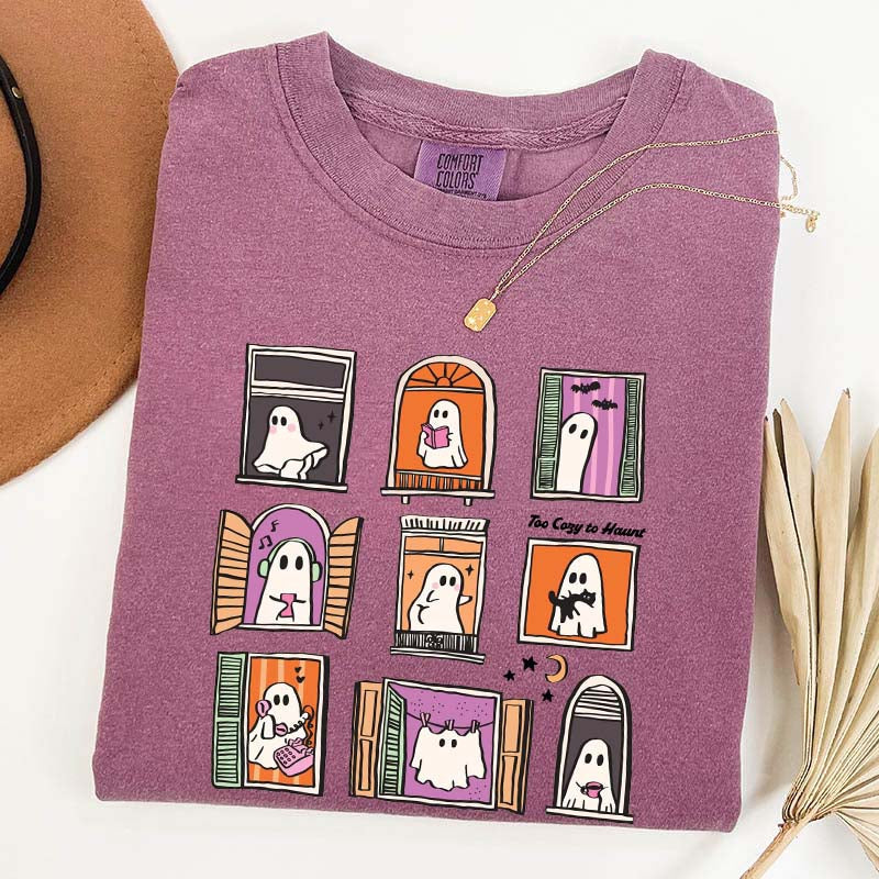 Too Cozy To Haunt Ghost Window T-Shirt