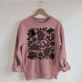 Linocut Books and Flowers Sweatshirt