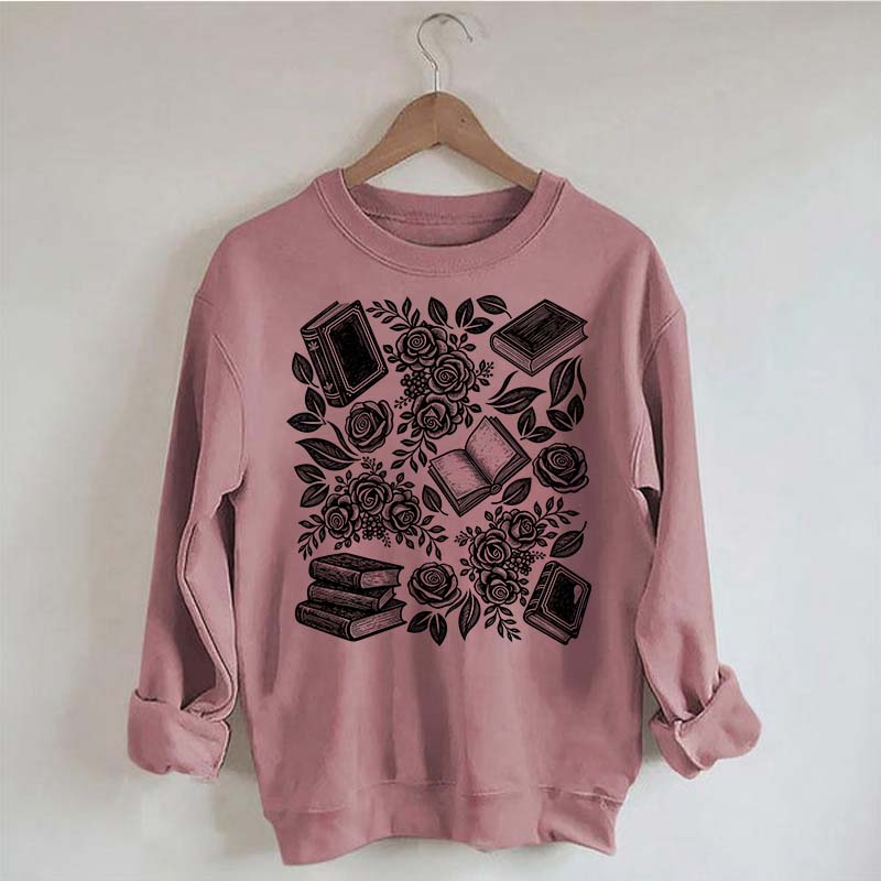 Linocut Books and Flowers Sweatshirt