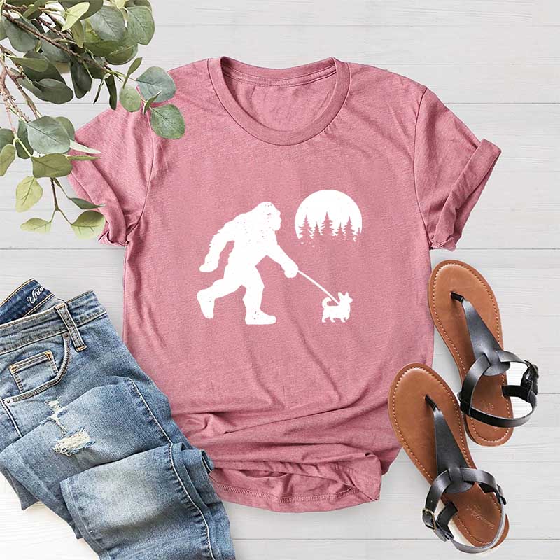 Bigfoot Walking Corgi Dog T-Shirt