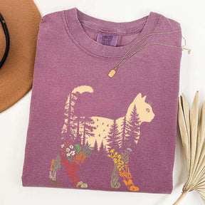 Boho Cat Plants Nature Trees Wild Flowers T-Shirt