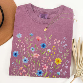 Wildflowers Vintage Blue Style T-Shirt