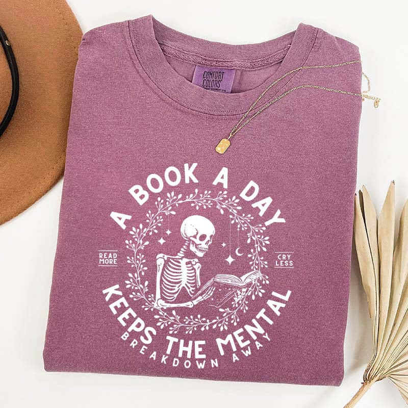 A Book a Day Skeleton Floral T-Shirt