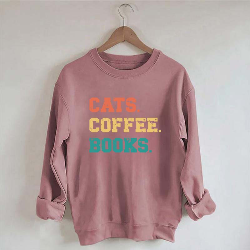 Funny Cats Coffee Books Sweatshirt