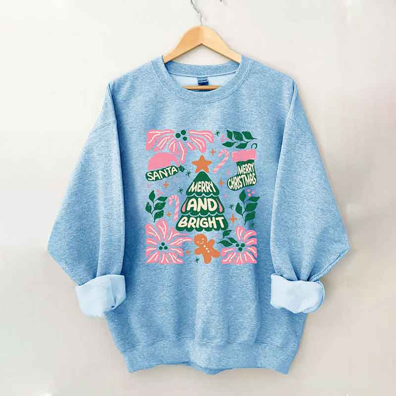 Merry And Bright Christmas Tree Flower Sweatshirt