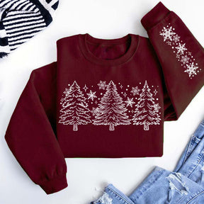 Christmas Snow Trees With Sleeve Sweatshirt