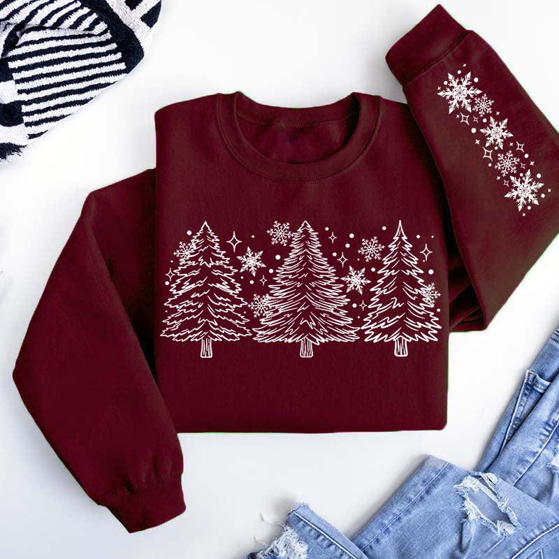 Christmas Snow Trees With Sleeve Sweatshirt