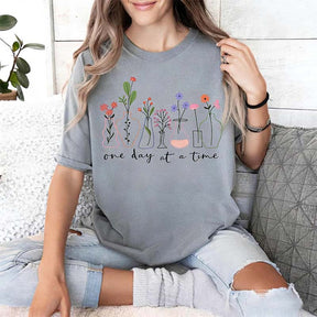 One Day At a Time Motivational  Floral T-Shirt