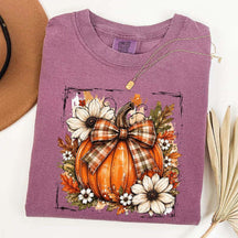 Pumpkin Bow Fall Graphic Floral T-Shirt