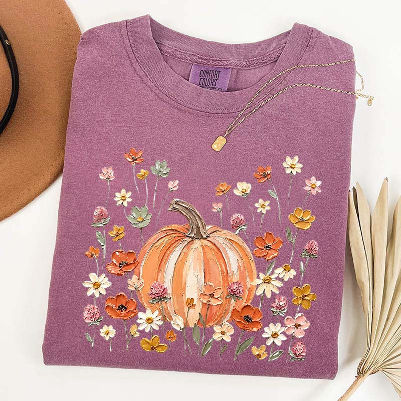 Autumn Floral Wildflower Pumpkin Season T-Shirt
