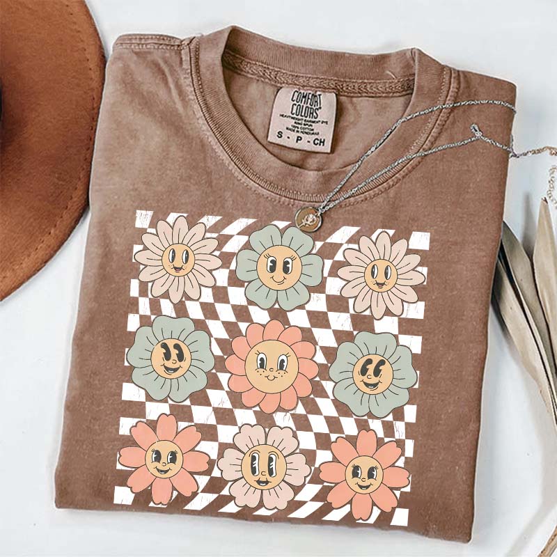 Retro Checkered Flower T-Shirt
