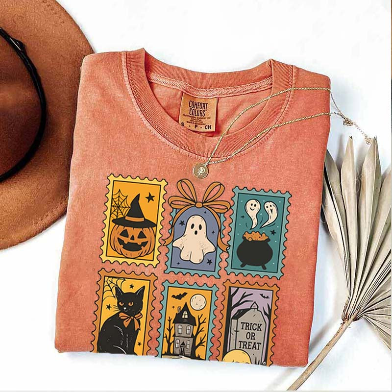 Halloween Cute Ghost Pumpkin Cat T-Shirt
