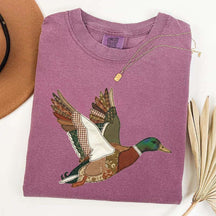 Faux Patchwork Mallard Duck Hunting Printed T-Shirt