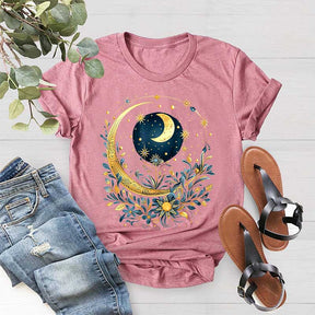 Celestial Boho Moon Floral T-Shirt
