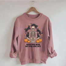 Skeleton Cats Pumpkins Yoga Sweatshirt