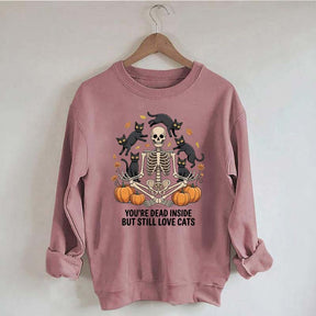 Skeleton Cats Pumpkins Yoga Sweatshirt
