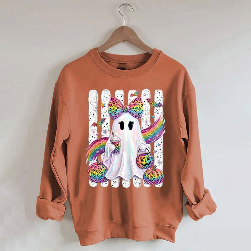 Preppy Ghost Coquette Leopard Girly Sweatshirt