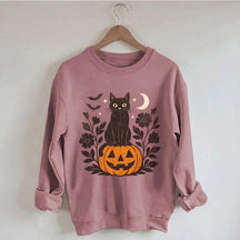 Black Cat on Pumpkin Retro Sweatshirt