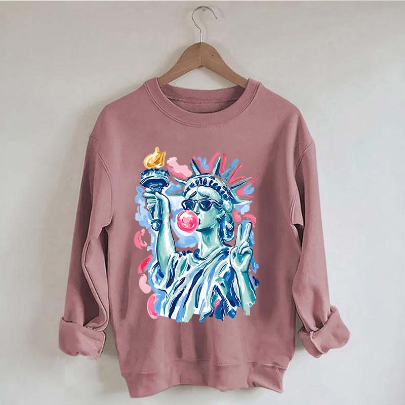 Preppy Statue of Liberty Blowing Bubble Gum Sweatshirt