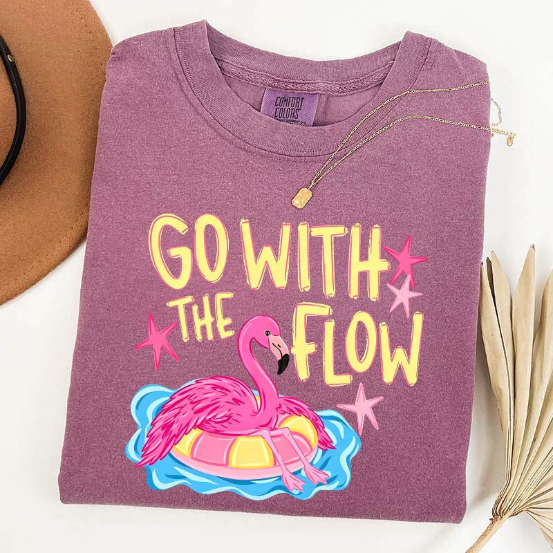 Go With The Flow Flamingo Graphic T-Shirt