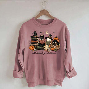 All Booked For Halloween Pumpkin Cats Book Sweatshirt