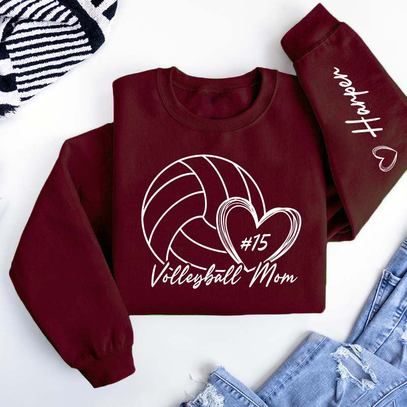 Personalized Volleyball Mom Name On Sleeve Sweatshirt
