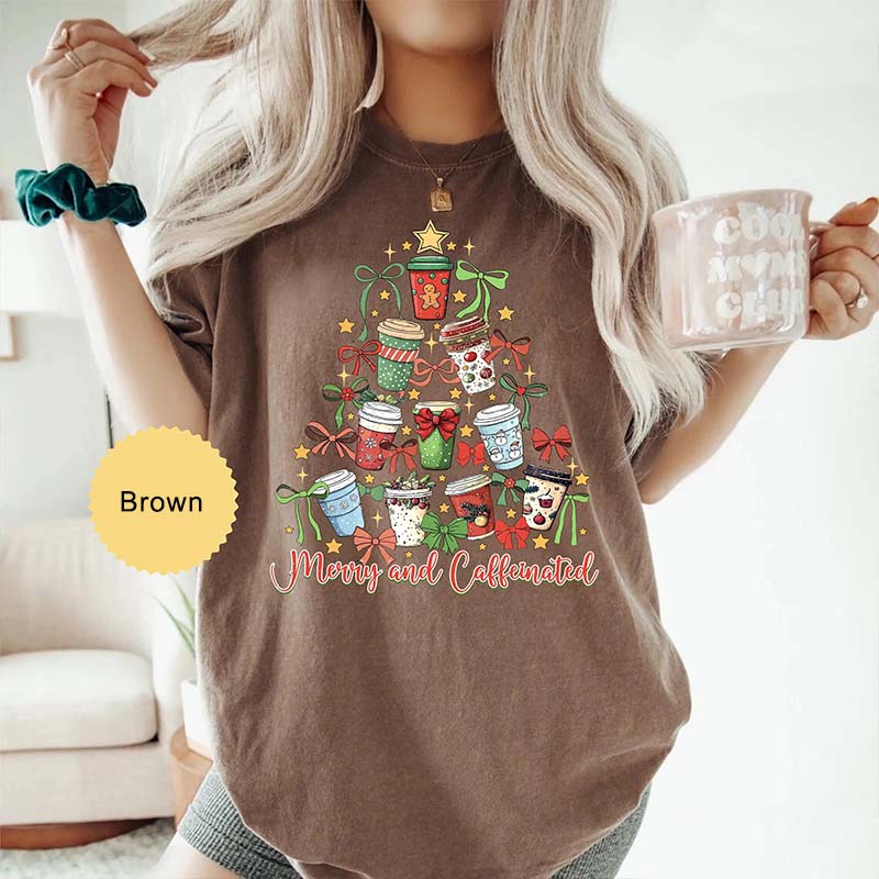 Merry And Caffeinated Christmas Tree T-Shirt
