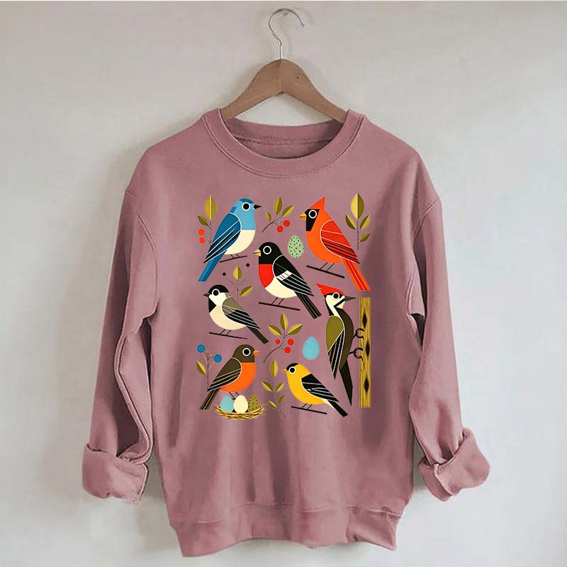 Retro Backyard Birds Cardinal Bluebird Robin Woodpecker Sweatshirt